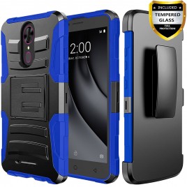 T-Mobile Revvl Plus Case With Tempered Glass Screen Protector Included, Circlemalls Phone Case [Combo Holster] And Built-In Kickstand And Stylus Pen For Revvl Plus And Coolpad Revvl Plus (Blue)